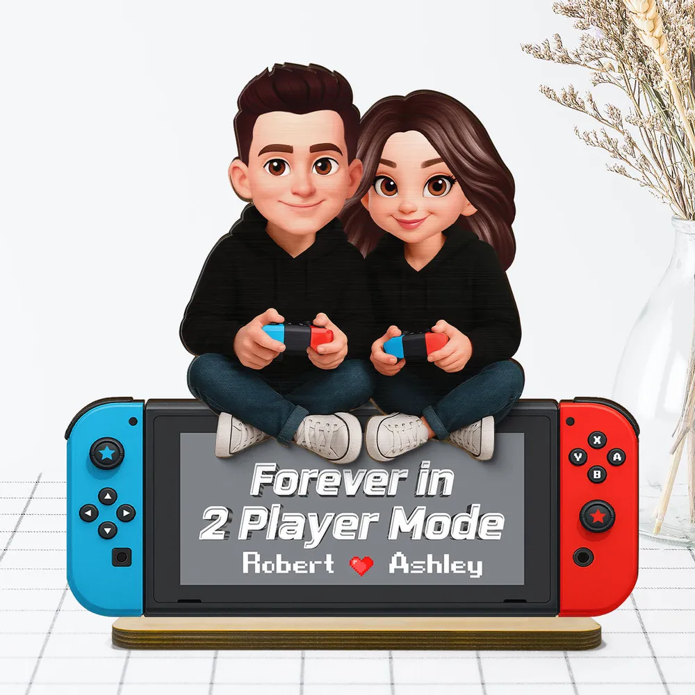 2-Layer Wooden Plaque Personalized Gaming Couple Sitting with Controllers - Forever in 2 Player Mode Romantic Gift for Gamers - Image 7