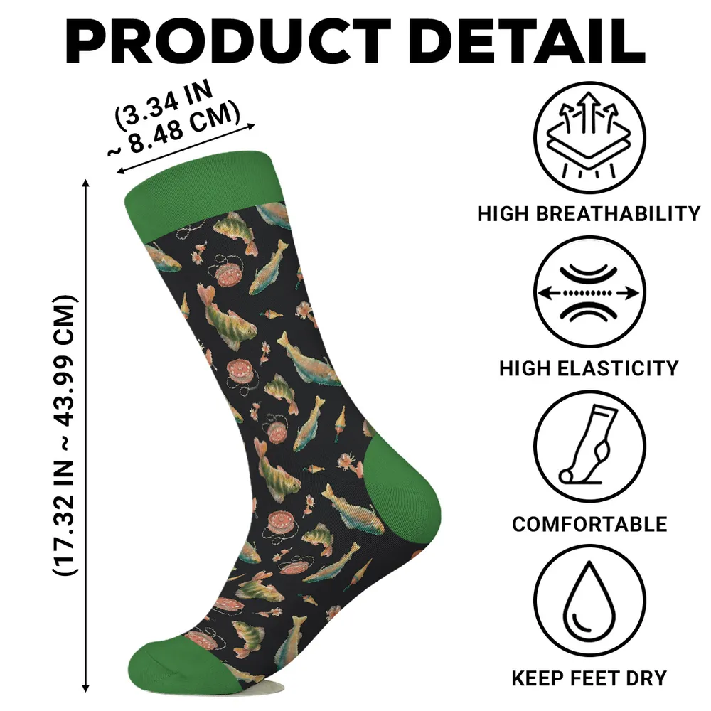 Personalized Fishing Crew Socks with Custom Name, Lucky Fisherman Gift, Funny Vibrant Fish Design - Image 4