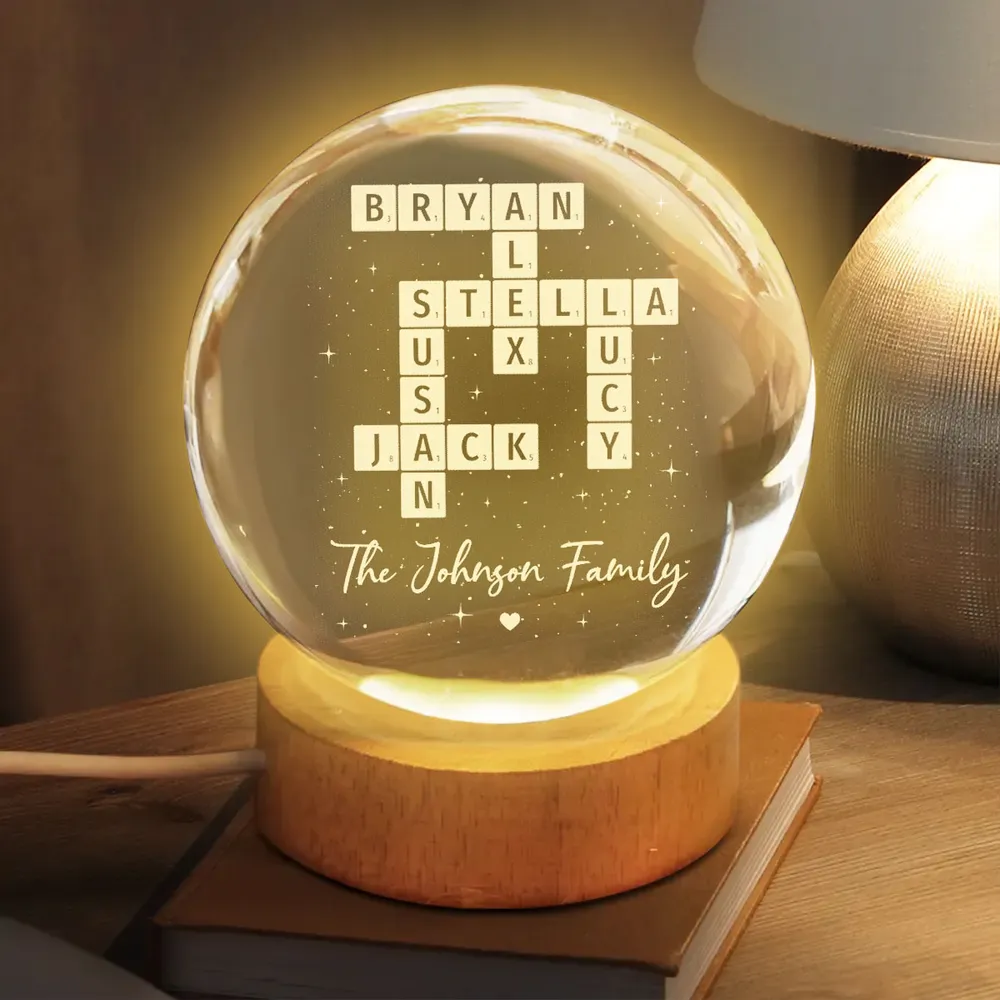 Custom Crossword Family Name Globe Lamp, Cozy Warm Light for Bedroom or Living Room, Thoughtful Unique Gift - Image 2