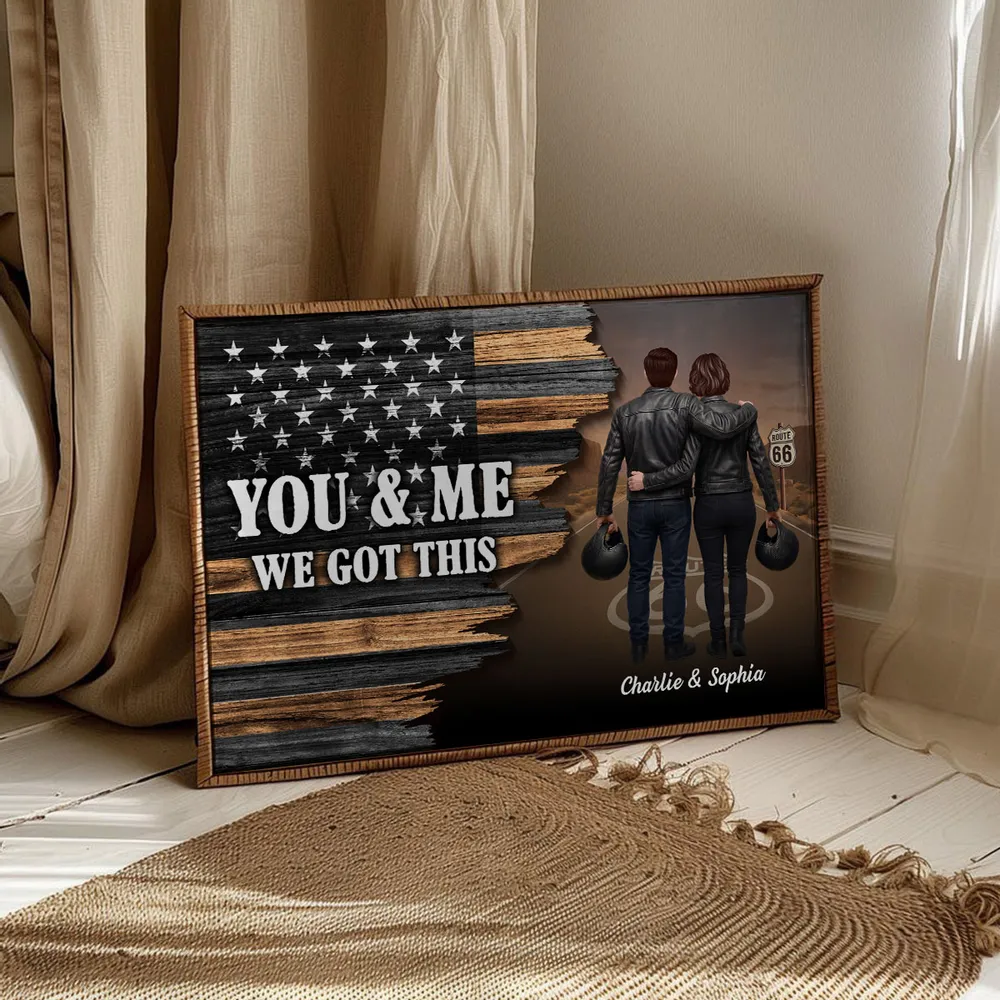 Riding Partners For Life Poster, Personalized Couple Wall Art With Bold Flag Look, Meaningful Gift For Bikers - Image 2