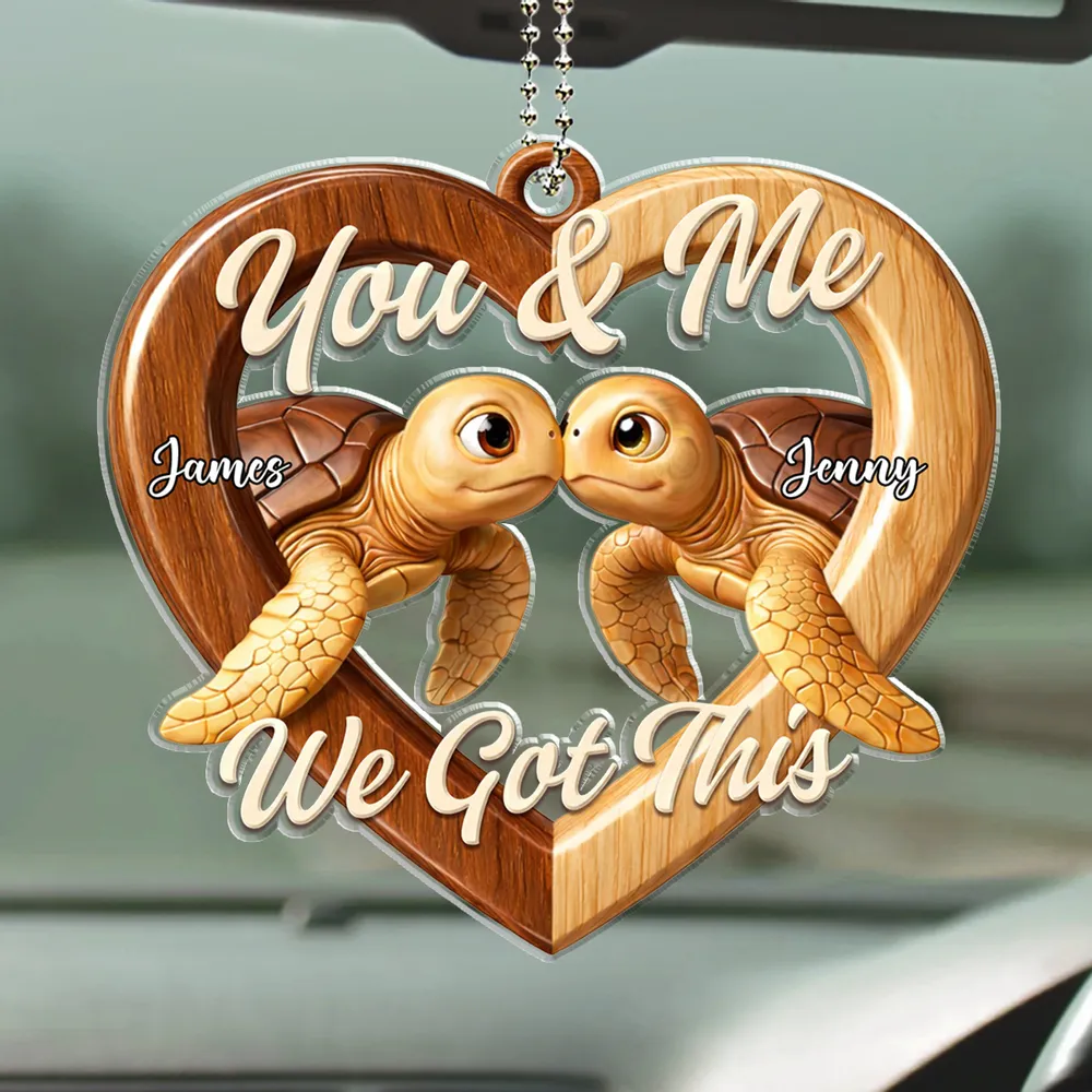 Personalized Acrylic Car Hanger You & Me We Got This Turtle Heart, Cute Rearview Mirror Decor, Unique Couple Gift - Image 2