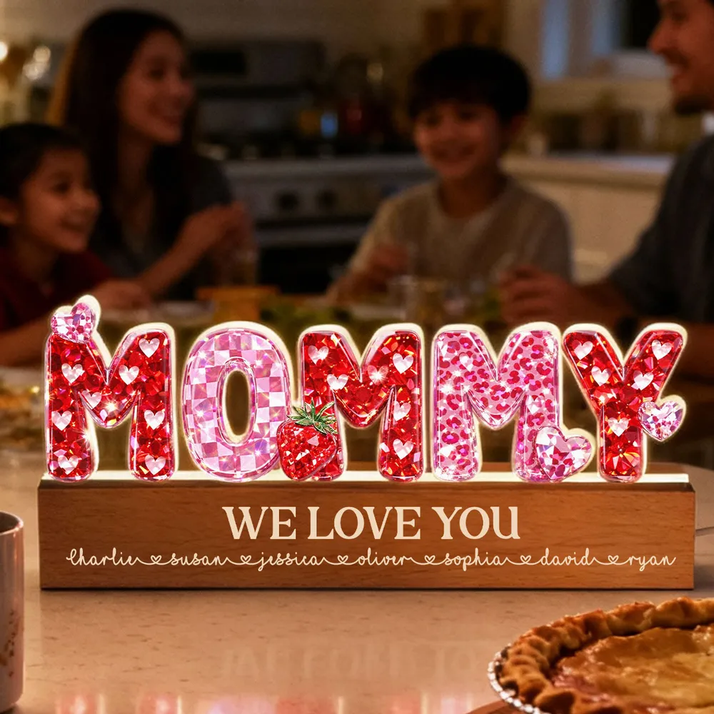 Personalized Shaped Acrylic Block LED Plaque with MOMMY Hearts, Sweet Room Decor, Unique Gift for Mom - Image 4
