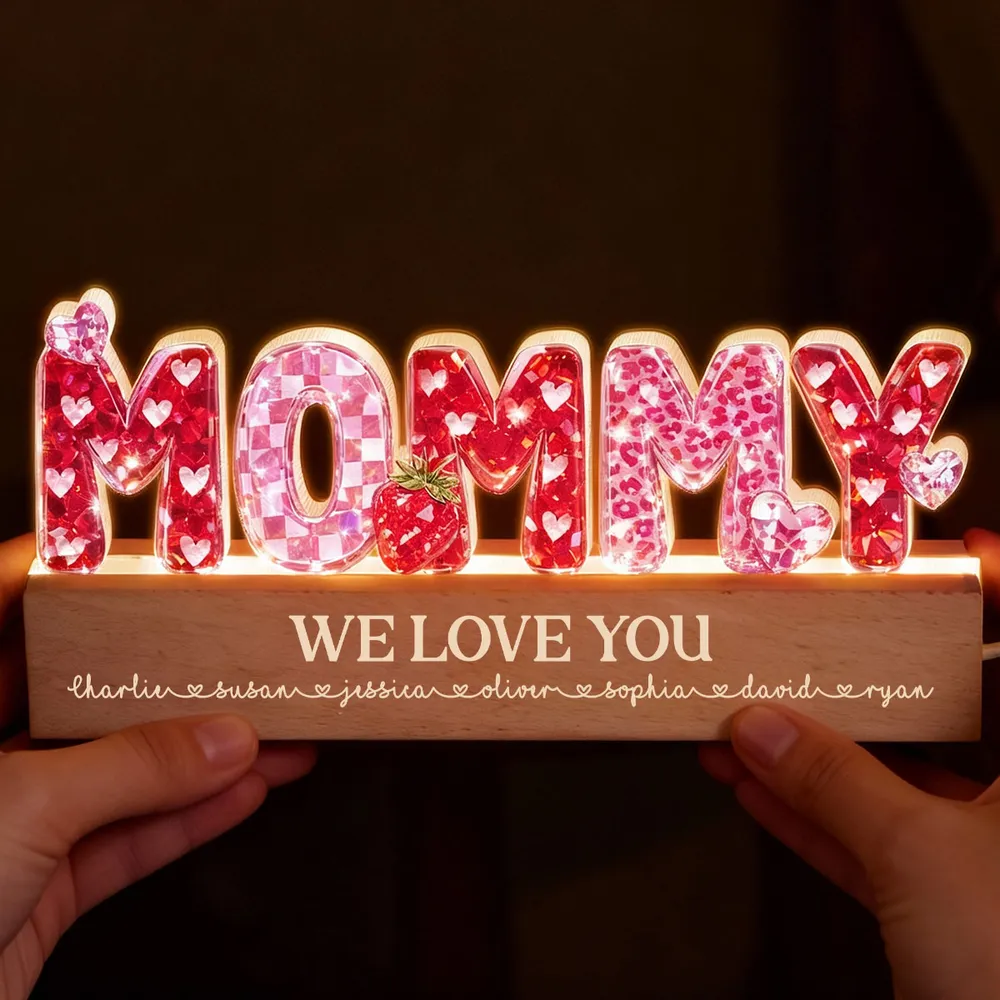 Personalized Shaped Acrylic Block LED Plaque with MOMMY Hearts, Sweet Room Decor, Unique Gift for Mom - Image 6