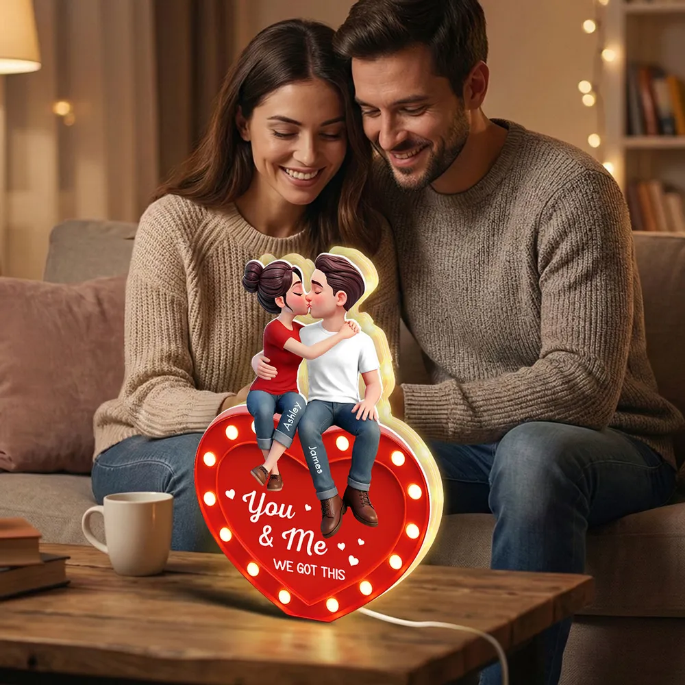 Personalized Acrylic Light Box Kissing Couple on Heart You & Me Warm Glow Bedroom Decor Unique Gift for Couples - Image 6