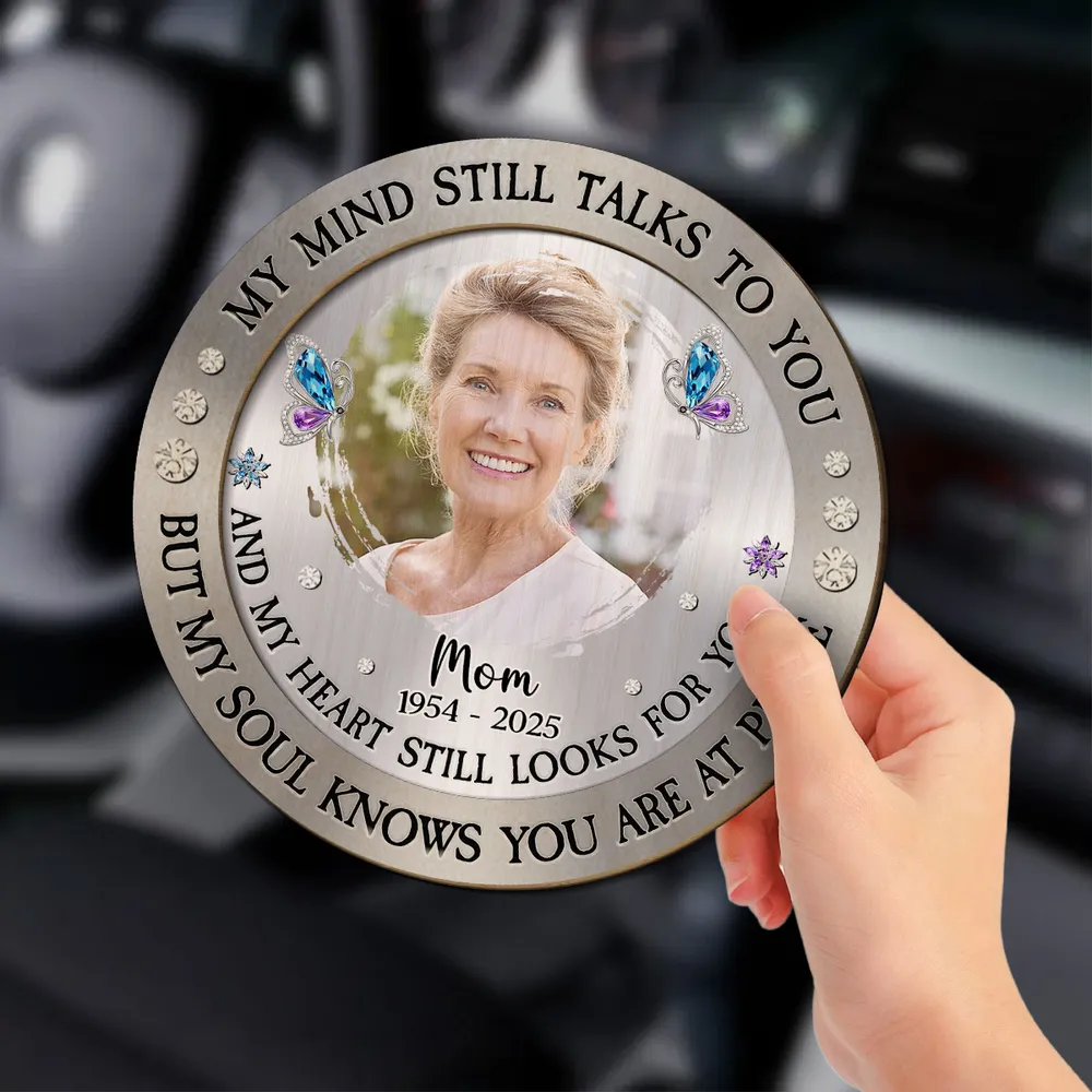 Personalized Car Visor Clip With Photo, My Mind Still Talks To You Memorial Gift For Mom - Image 2