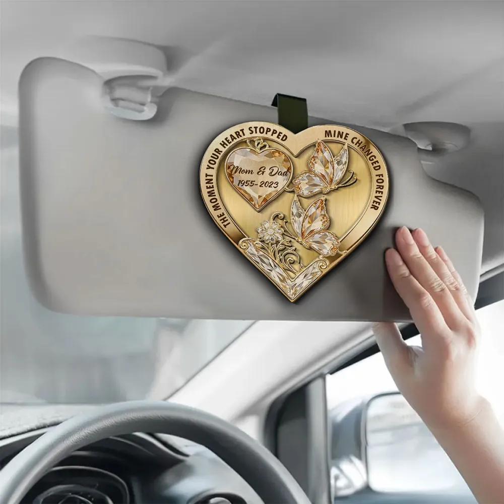 Personalized 2-Layer Wooden Car Visor Clip Heart Butterfly Memorial Gift for Mom - A Daily Reminder of Love - Image 4