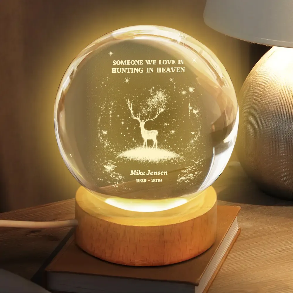 Personalized Crystal Ball LED Night Light Gone Hunting in Heaven Memorial Night Light, Unique Remembrance Gift - Image 7
