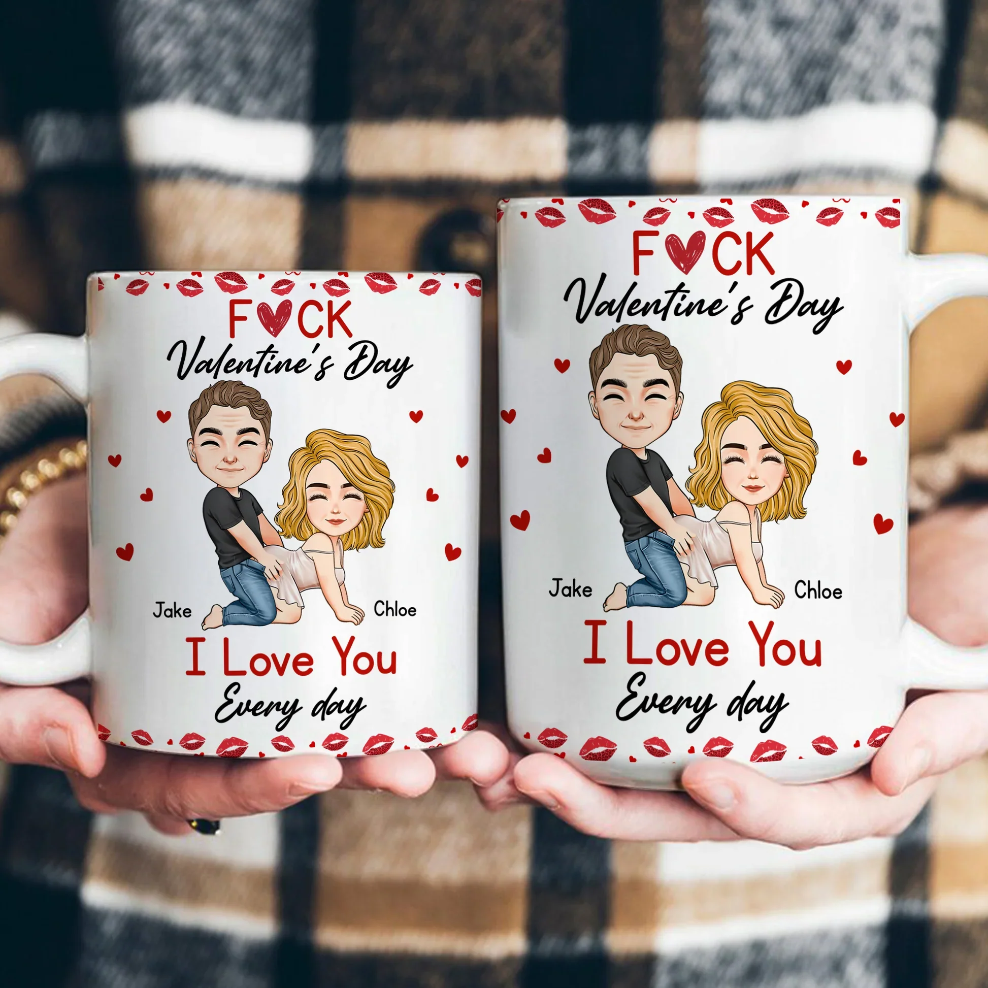 Ceramic Mug With Playful Valentine Hearts and Kiss Prints, Personalized Couple Gift, Funny Romantic Daily Coffee Surprise - Image 5