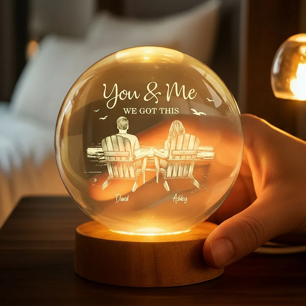 Personalized Globe Lamp with You & Me Beach Couple Scene, Unique Romantic Gift for Couples - Image 2