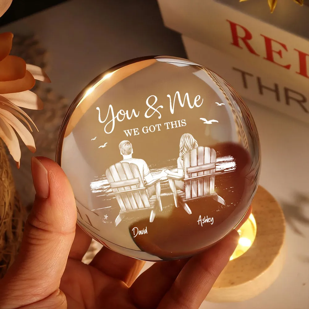 Personalized Globe Lamp with You & Me Beach Couple Scene, Unique Romantic Gift for Couples - Image 3