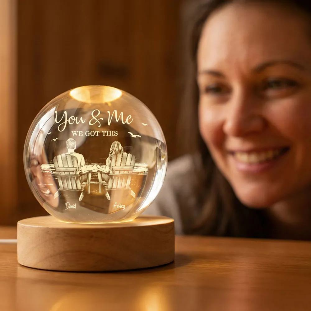 Personalized Globe Lamp with You & Me Beach Couple Scene, Unique Romantic Gift for Couples - Image 8