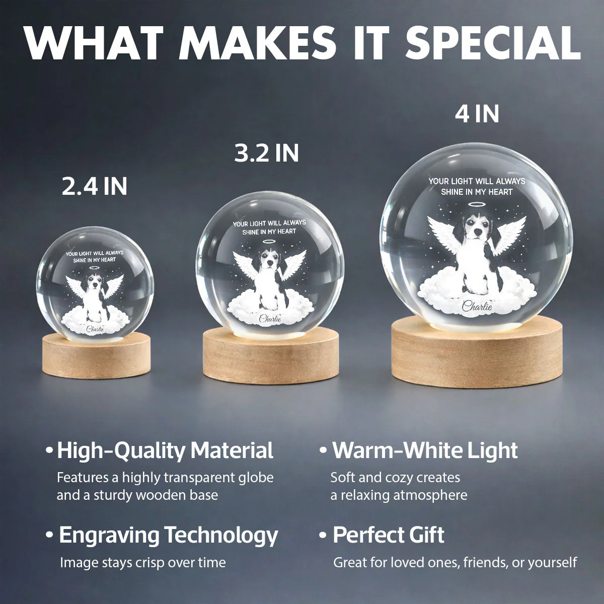 Personalized Crystal Ball LED Night Light Pet Memorial Gift, Angel Wings Quote, Warm Glow Bedside Keepsake - Image 4