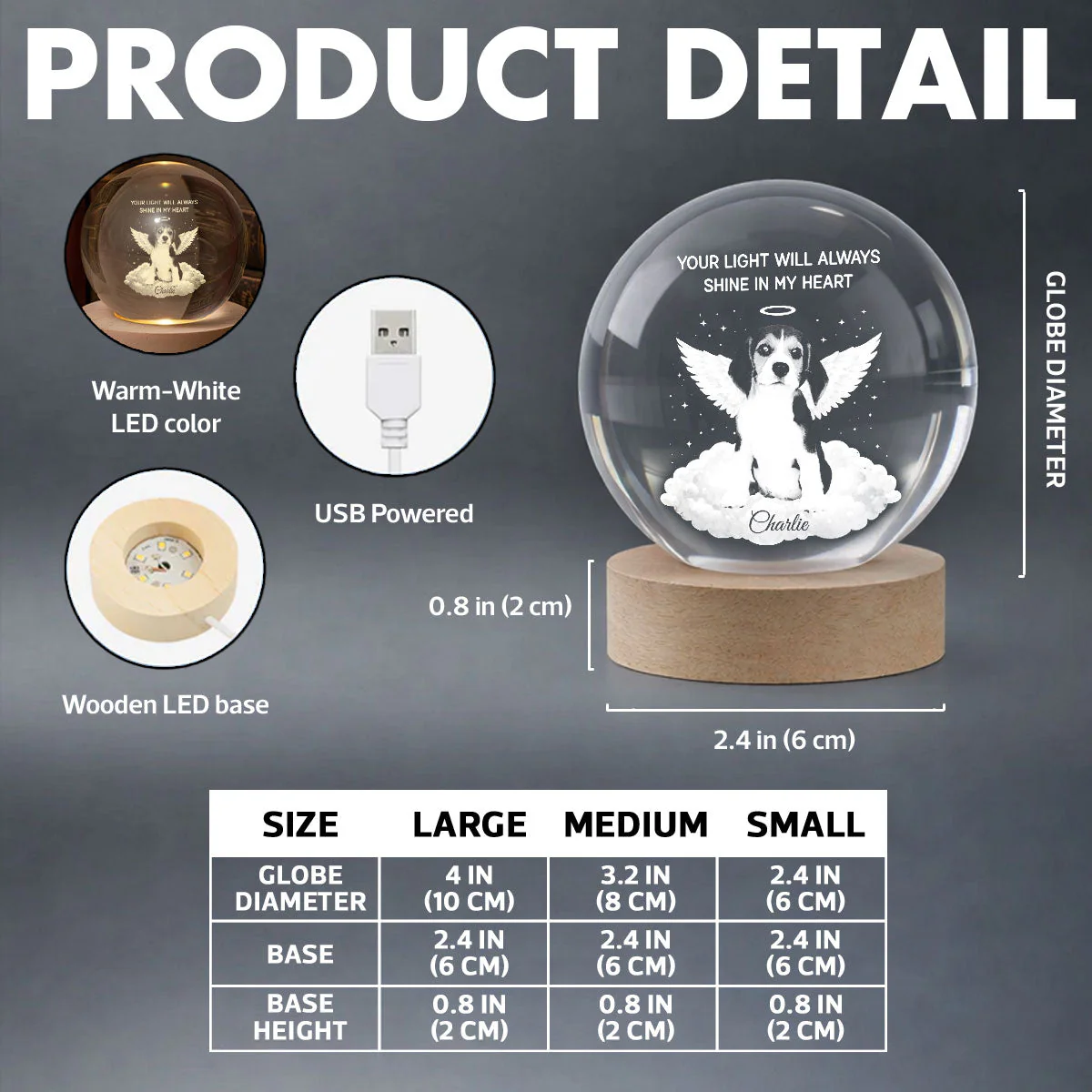 Personalized Crystal Ball LED Night Light Pet Memorial Gift, Angel Wings Quote, Warm Glow Bedside Keepsake - Image 5