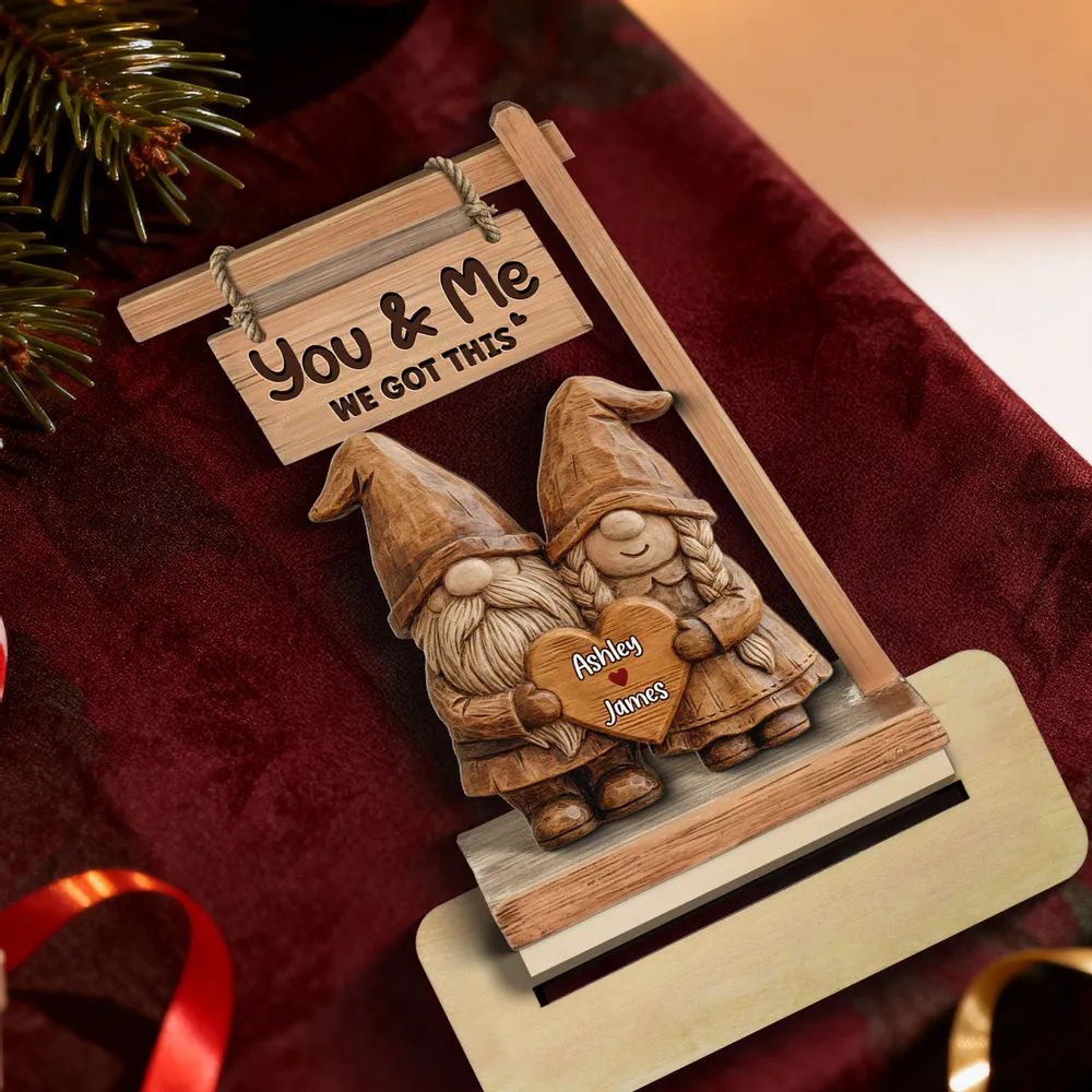 2-Layer Wooden Plaque Personalized Couple Keepsake, Cute Gnome Pair With You & Me We Got This, Sweet Gift - Image 5