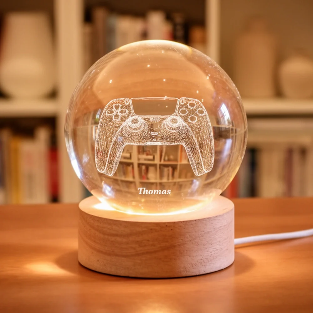 Personalized Crystal Ball LED Night Light – Boy Man Hobby Illusion Art Truck Night Light Desk Decor Unique Creative Gift - Image 2