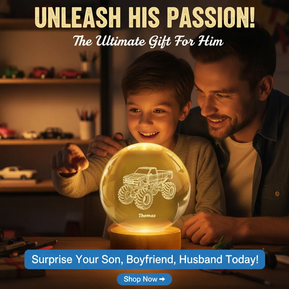 Personalized Crystal Ball LED Night Light – Boy Man Hobby Illusion Art Truck Night Light Desk Decor Unique Creative Gift - Image 6
