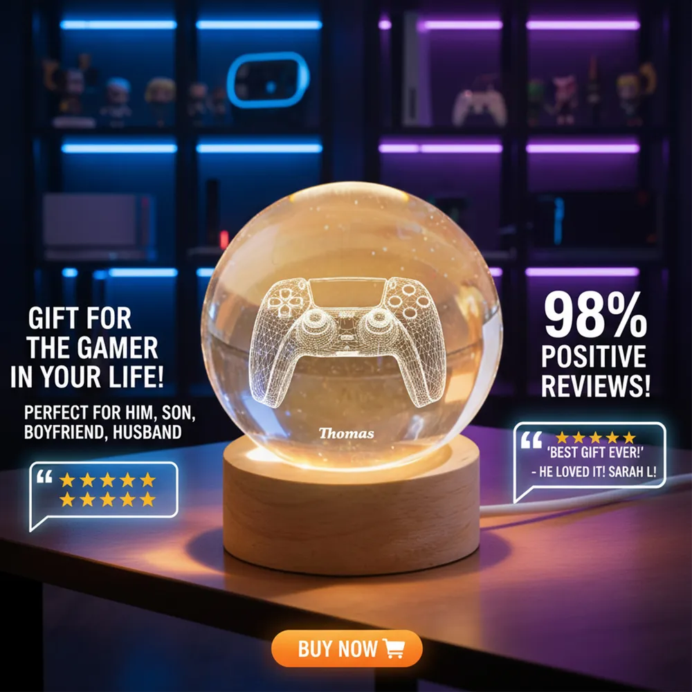 Personalized Crystal Ball LED Night Light – Boy Man Hobby Illusion Art Truck Night Light Desk Decor Unique Creative Gift - Image 7