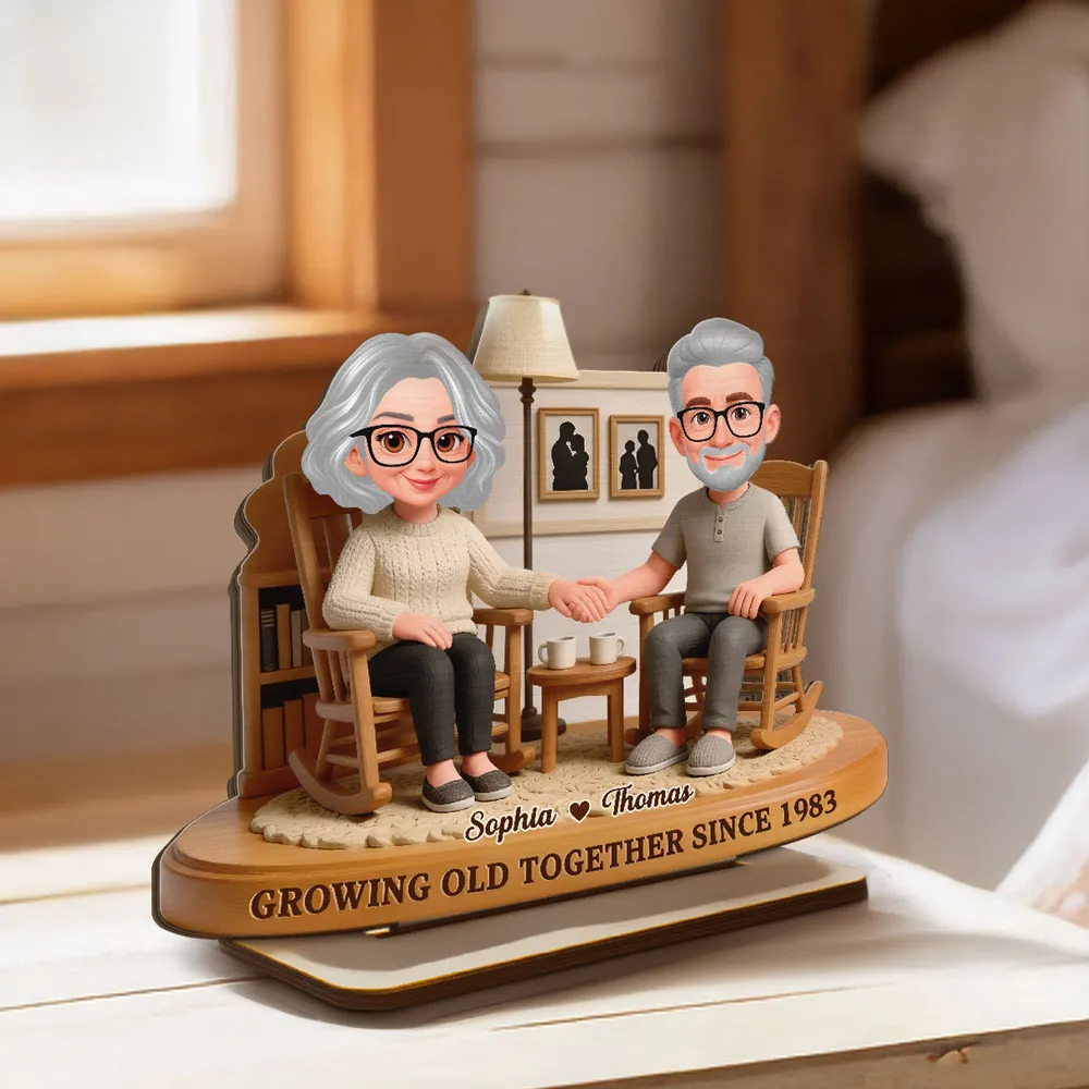 Personalized 2-Layer Wooden Plaque Elderly Couple Holding Hands in Cozy Living Room, Unique Anniversary Gift for Him or Her - Image 3