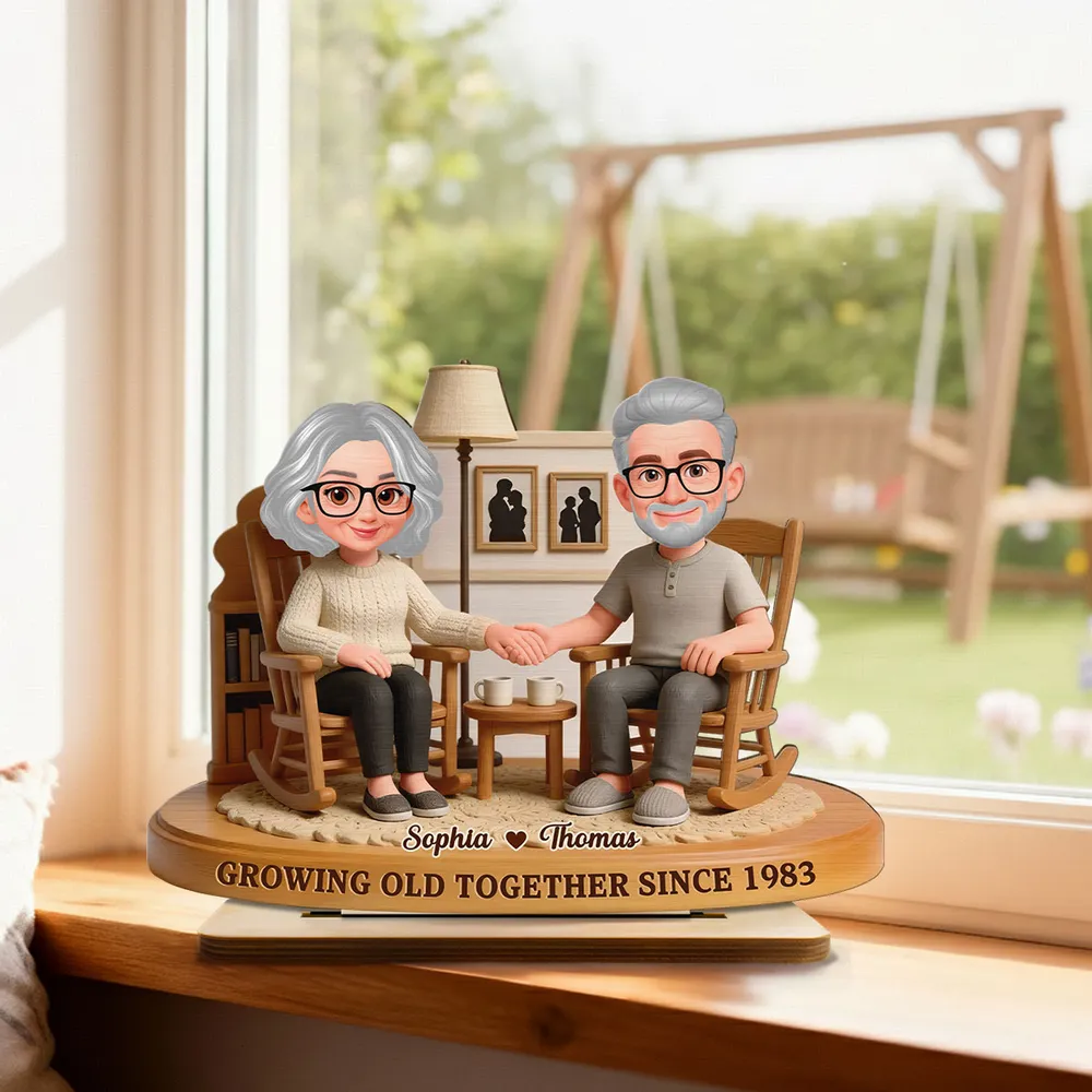 Personalized 2-Layer Wooden Plaque Elderly Couple Holding Hands in Cozy Living Room, Unique Anniversary Gift for Him or Her - Image 6