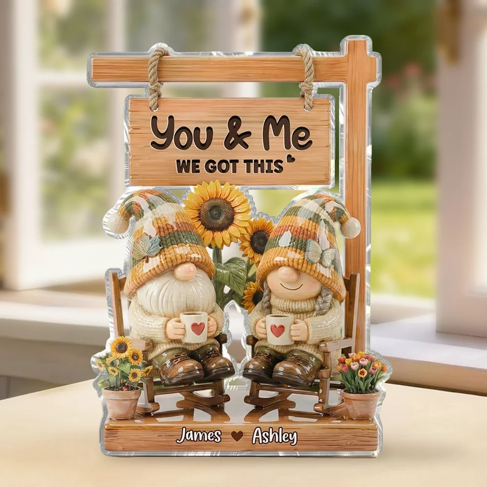 Shaped Acrylic Block Plaque With You & Me Quote Cozy Gnome Couple Shelf Decor A Sweet Personalized Gift for Someone Special