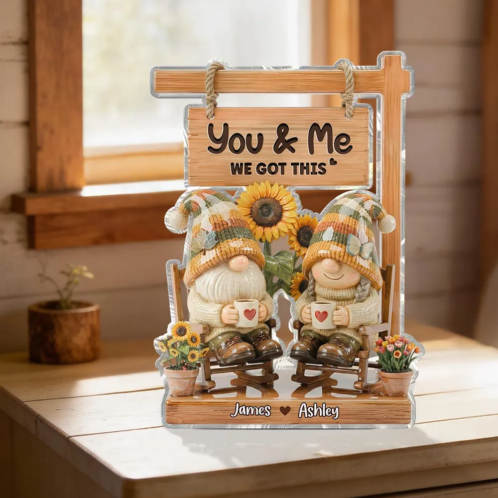 Shaped Acrylic Block Plaque With You & Me Quote Cozy Gnome Couple Shelf Decor A Sweet Personalized Gift for Someone Special - Image 6