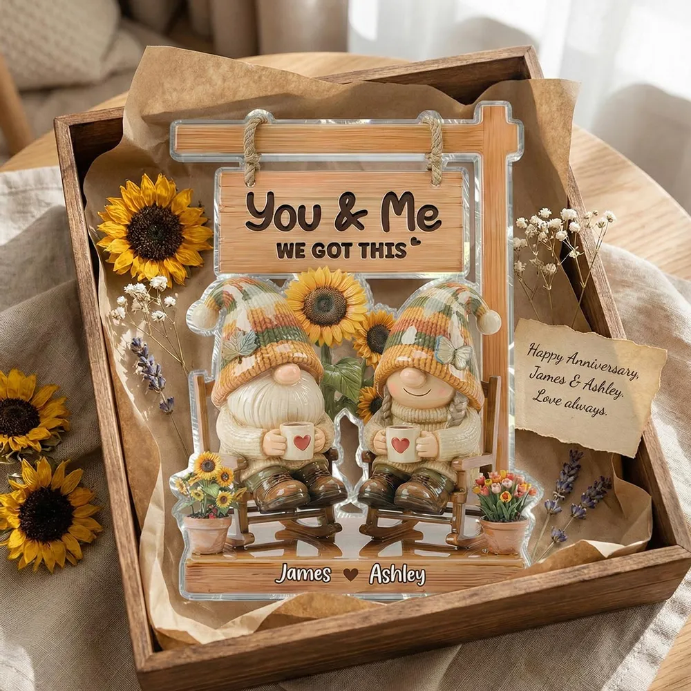 Shaped Acrylic Block Plaque With You & Me Quote Cozy Gnome Couple Shelf Decor A Sweet Personalized Gift for Someone Special - Image 7