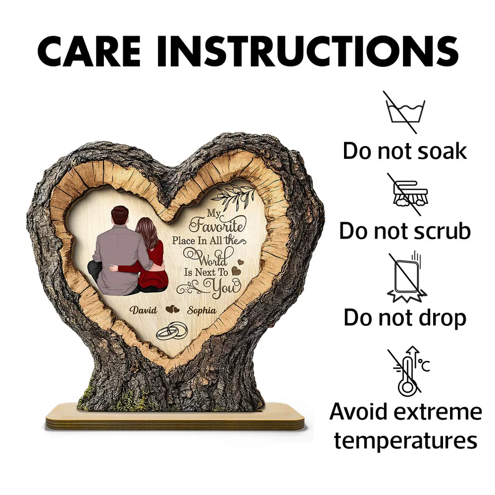 Personalized 2-Layer Wooden Plaque Heart Tree Ring Couple Hugging Unique Gift for Wife or Husband, My Favorite Place Is Next To You - Image 5