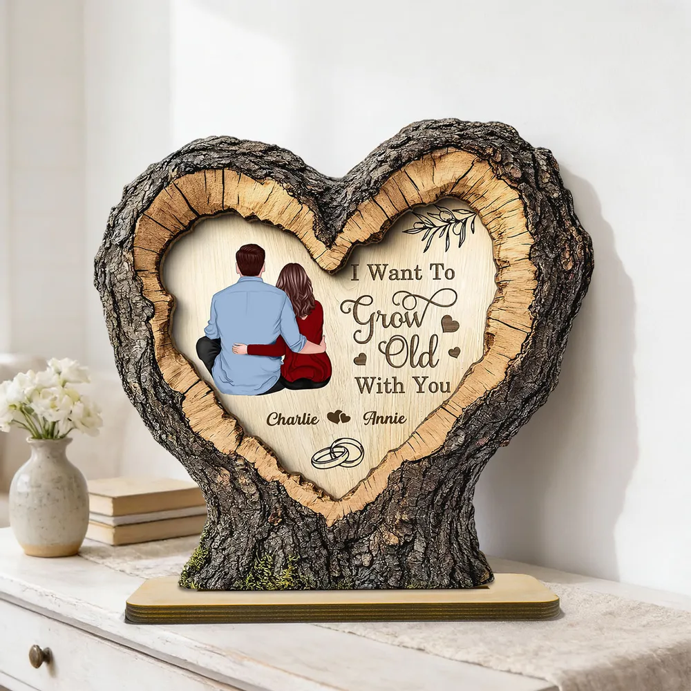 Personalized 2-Layer Wooden Plaque Heart Tree Ring Couple Hugging Unique Gift for Wife or Husband, My Favorite Place Is Next To You - Image 6