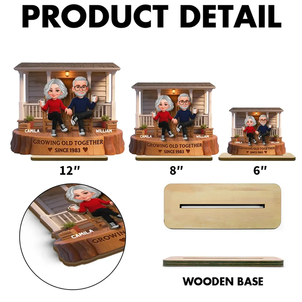 Personalized 2-Layer Wooden Plaque, Couple Holding Hands on a Cozy Front Porch, Growing Old Together, Unique Gift for Him & Her - Image 4