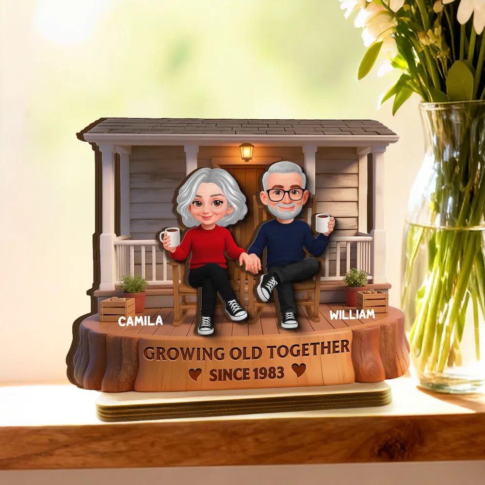 Personalized 2-Layer Wooden Plaque, Couple Holding Hands on a Cozy Front Porch, Growing Old Together, Unique Gift for Him & Her - Image 6