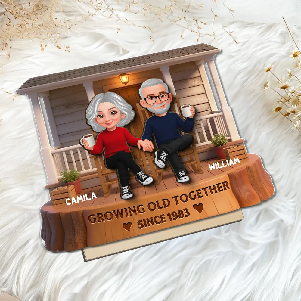 Personalized 2-Layer Wooden Plaque, Couple Holding Hands on a Cozy Front Porch, Growing Old Together, Unique Gift for Him & Her - Image 7