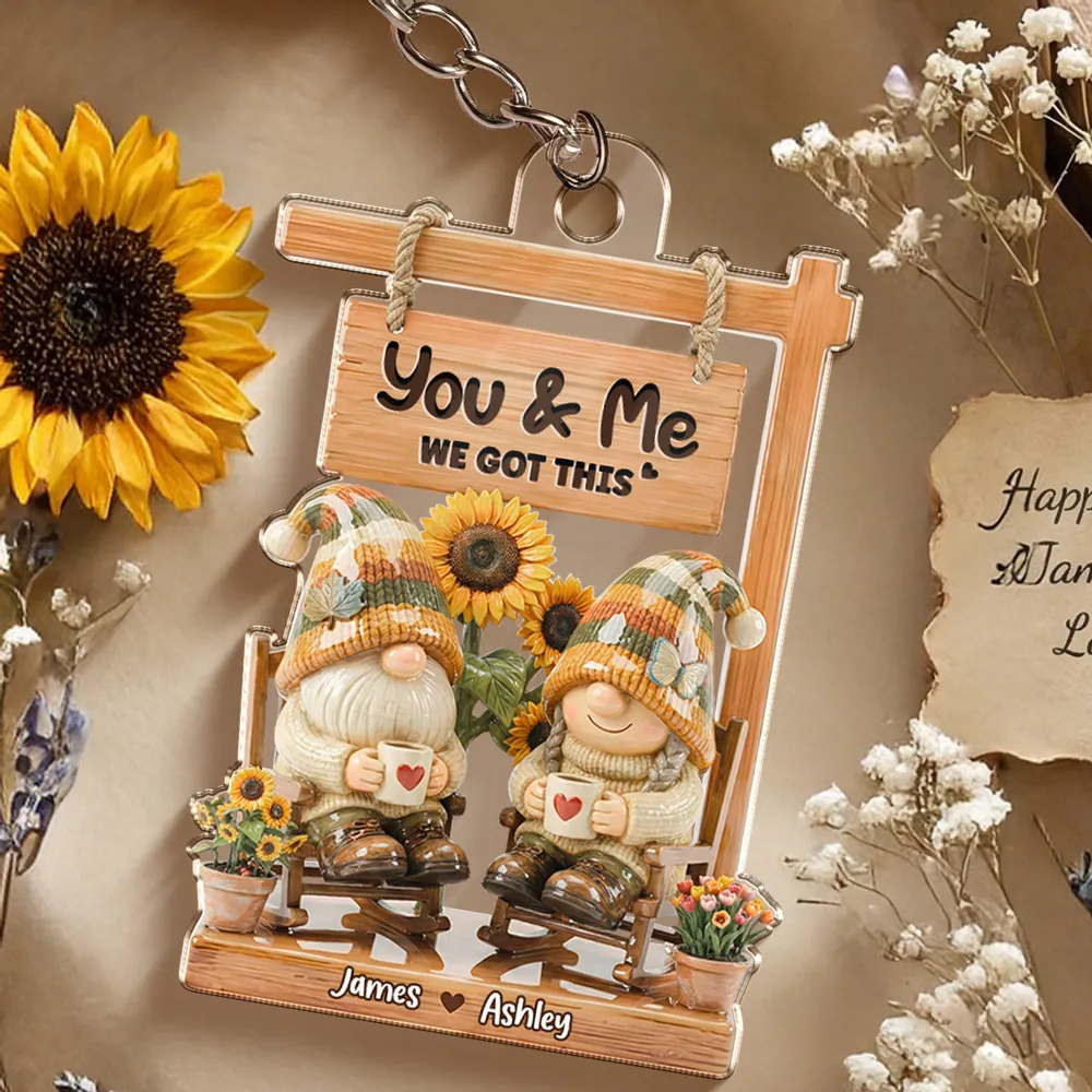 Personalized Acrylic Keychain with You & Me We Got This, Cozy Couple Gnomes, Unique Cute Gift for Her - Image 2