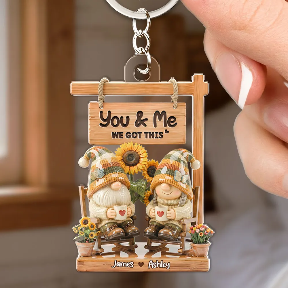 Personalized Acrylic Keychain with You & Me We Got This, Cozy Couple Gnomes, Unique Cute Gift for Her - Image 5
