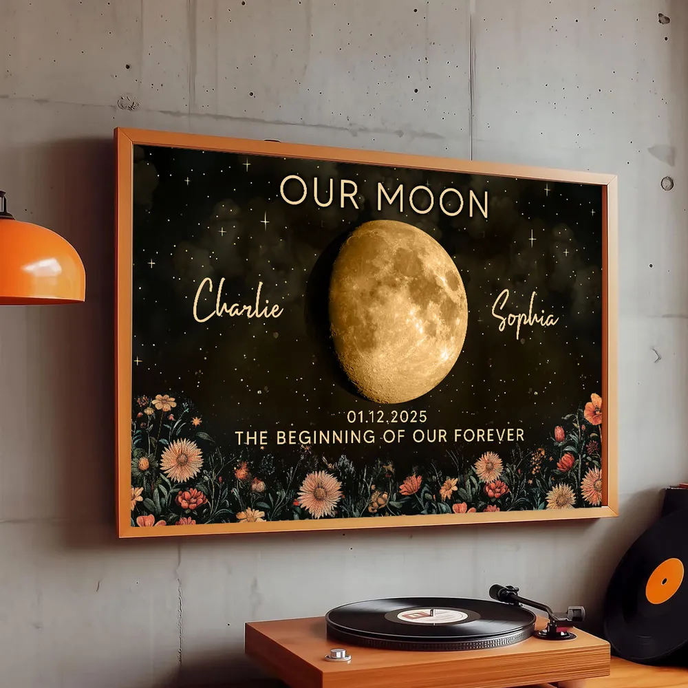Personalized Moon Phase Poster Night Sky Floral Wall Art Unique Gift for Couple - Our Moon Keepsake Decor - Image 5