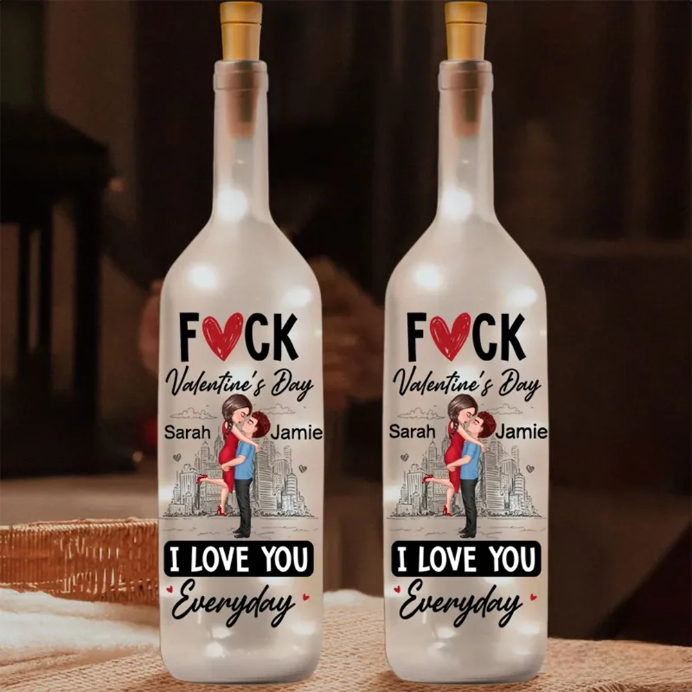 Personalized Bottle Lamp With Couple Hugging City Sketch, I Love You Everyday, Unique Valentine's Day Gift With Warm Glow - Image 2