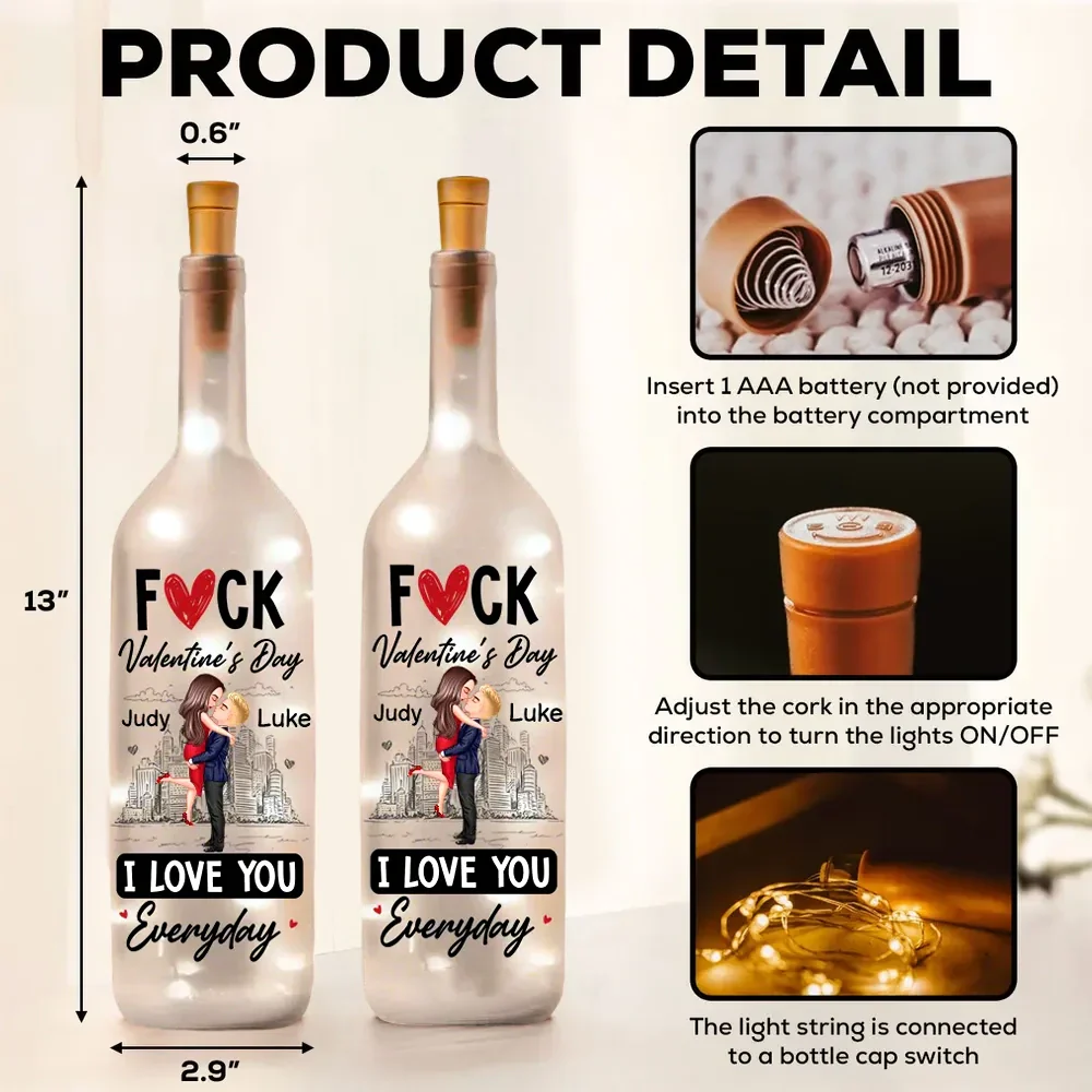 Personalized Bottle Lamp With Couple Hugging City Sketch, I Love You Everyday, Unique Valentine's Day Gift With Warm Glow - Image 5