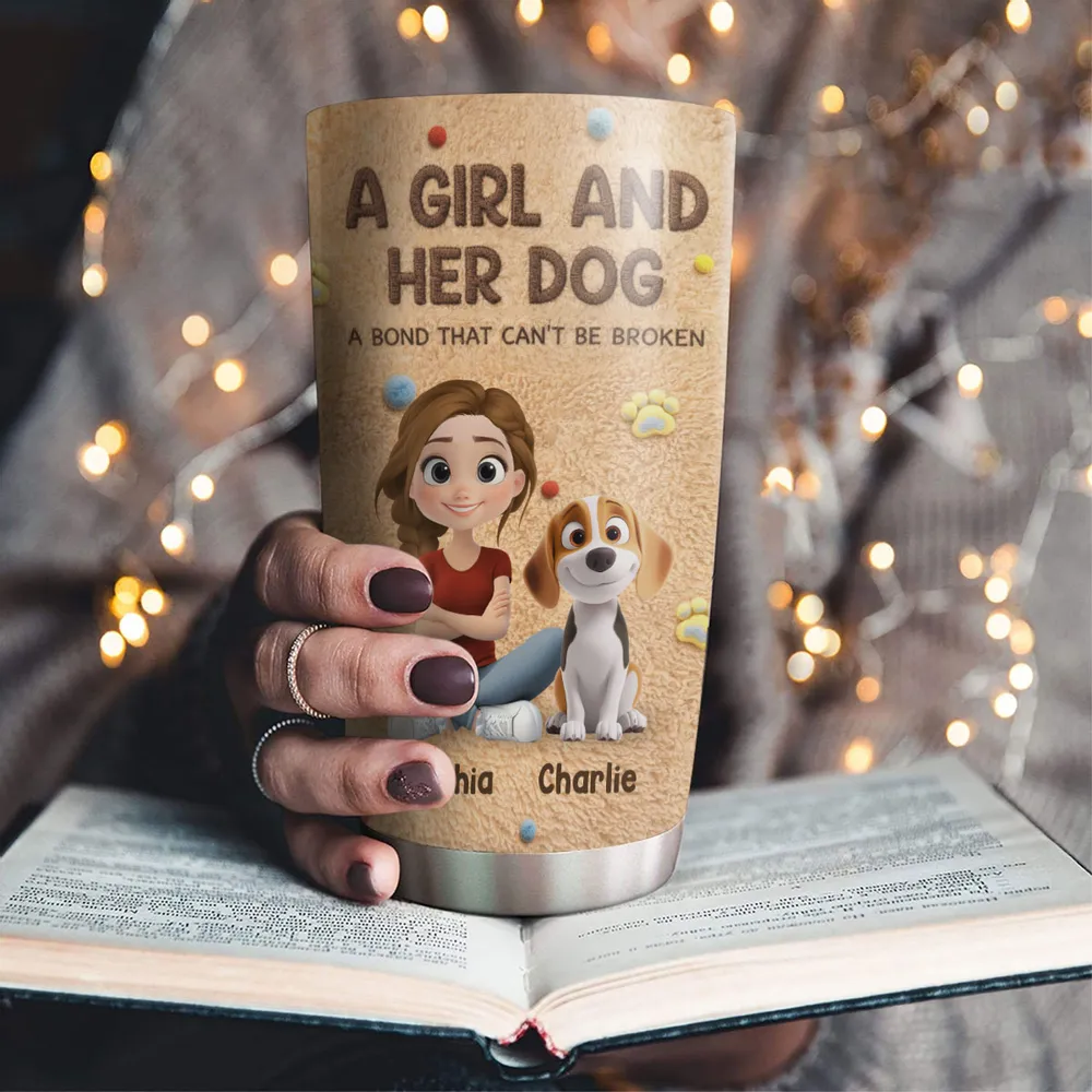 Insulated Travel Tumbler Personalized for a Girl and Her Dog, Cute Paw Print Design, Sweet Everyday Gift for Pet Owners - Image 3