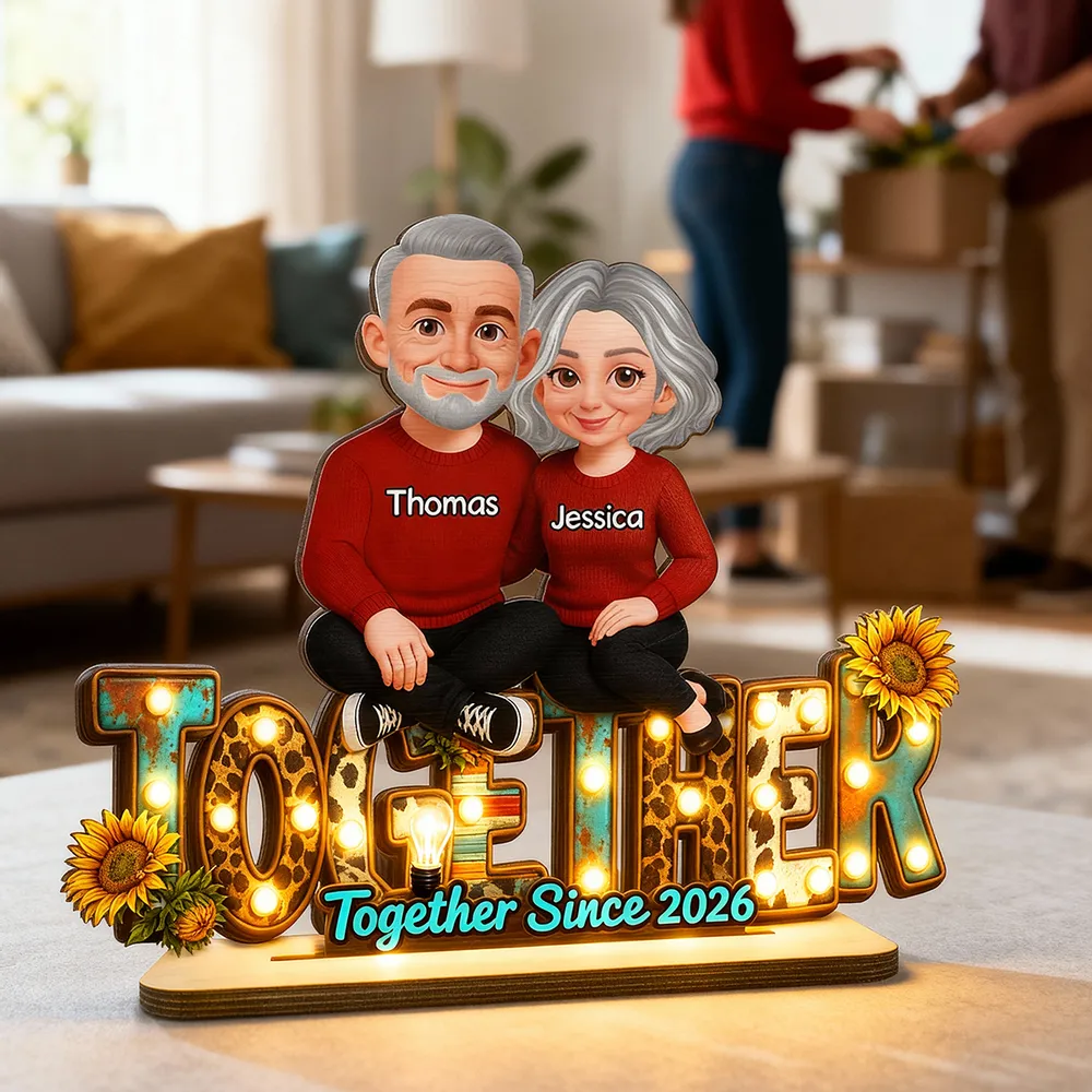 2-Layer Wooden Plaque with Cute Cartoon Couple Sitting Together, Sweet Home Decor Keepsake Gift - Image 5