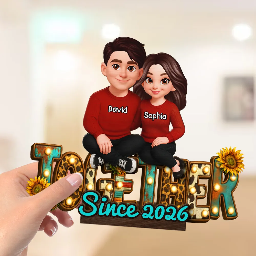 2-Layer Wooden Plaque with Cute Cartoon Couple Sitting Together, Sweet Home Decor Keepsake Gift - Image 6