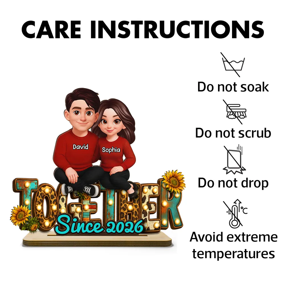 2-Layer Wooden Plaque with Cute Cartoon Couple Sitting Together, Sweet Home Decor Keepsake Gift - Image 7
