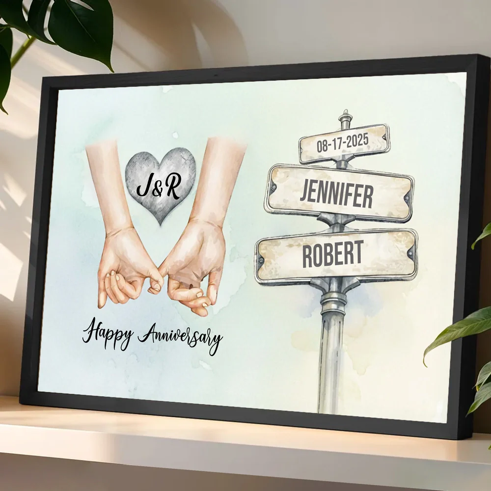 Personalized Anniversary Poster with Holding Hands Illustration, Custom Couple Wall Art, Unique Romantic Gift - Image 3