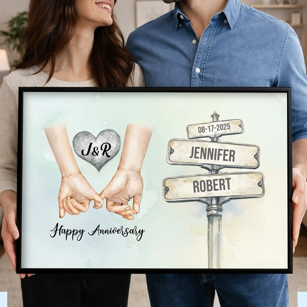 Personalized Anniversary Poster with Holding Hands Illustration, Custom Couple Wall Art, Unique Romantic Gift - Image 4