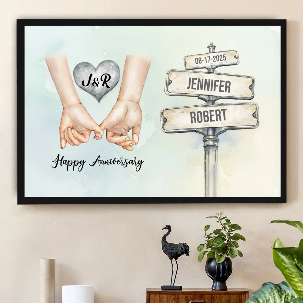 Personalized Anniversary Poster with Holding Hands Illustration, Custom Couple Wall Art, Unique Romantic Gift - Image 6