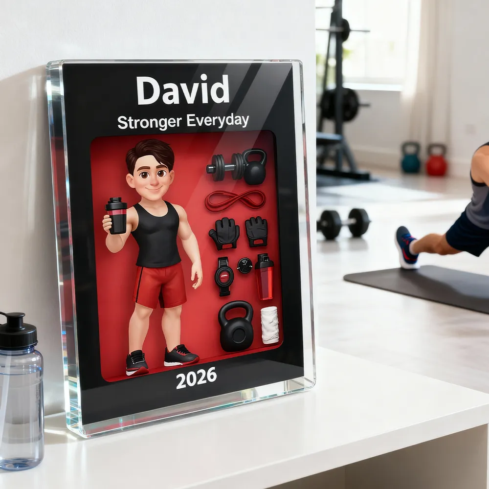 Rectangle Acrylic Block Plaque 'Stronger Everyday' Gym-Themed Desk Decor, Personalized Motivational Gift - Image 3