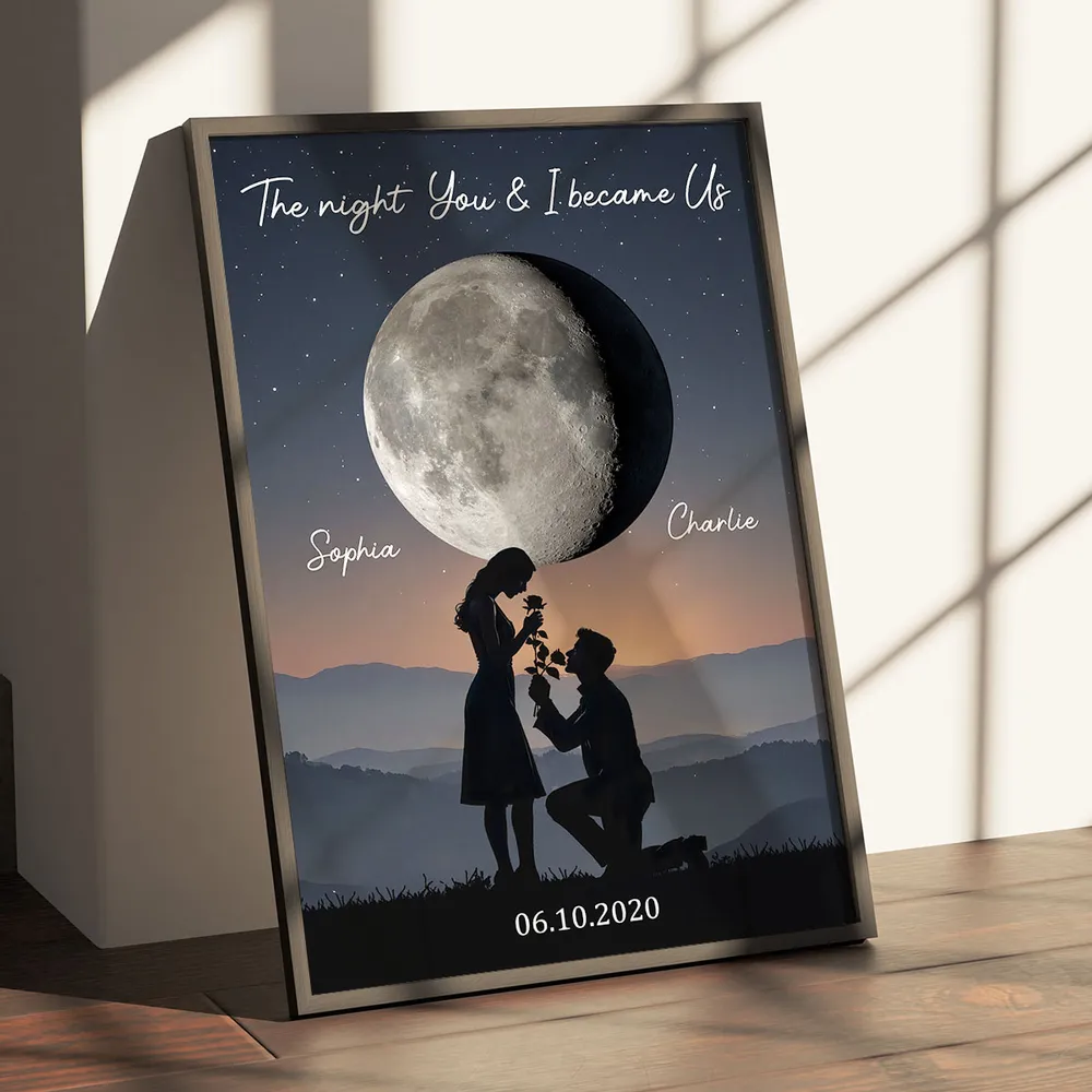 Personalized Poster The Night You & I Became Us Moonlit Proposal Silhouette Wall Art, Unique Romantic Gift for Couple - Image 3