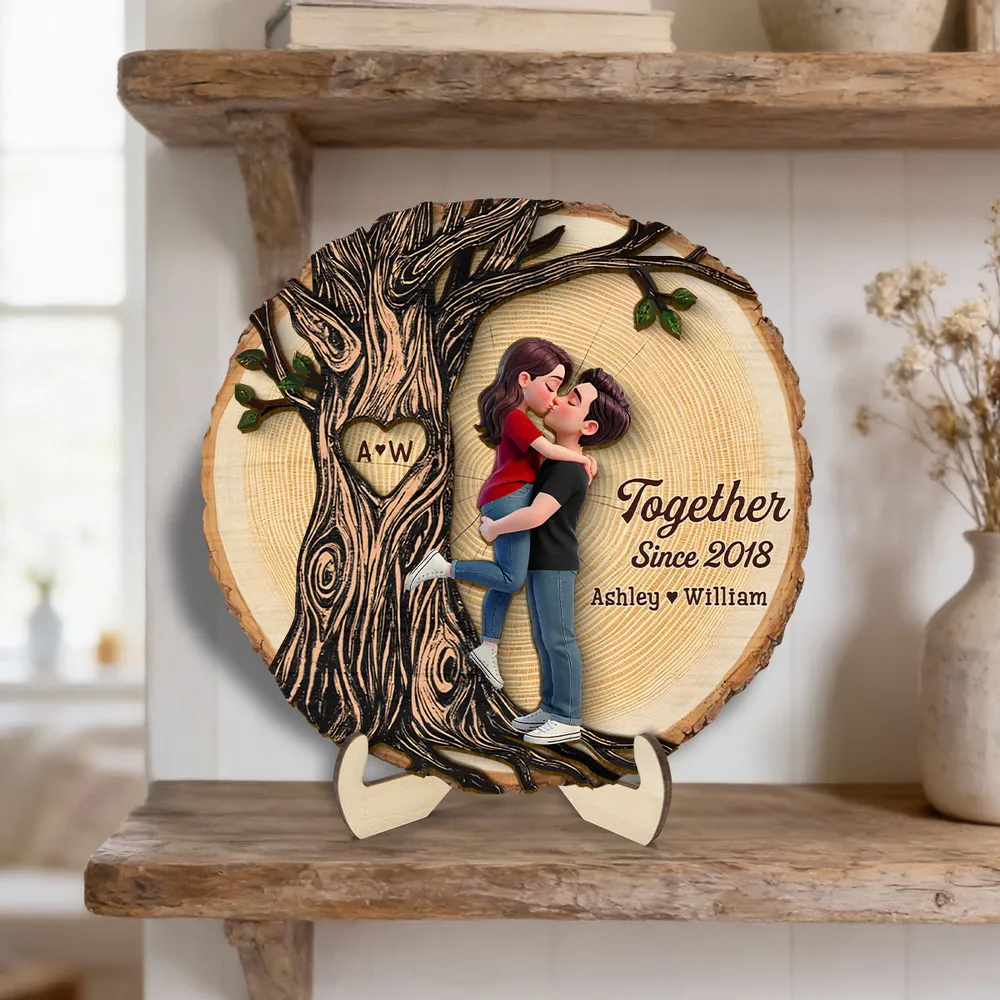 Personalized 2-Layer Wooden Plaque, Kissing Couple by Tree of Love for Anniversary Decor, A Unique Romantic Gift - Image 2