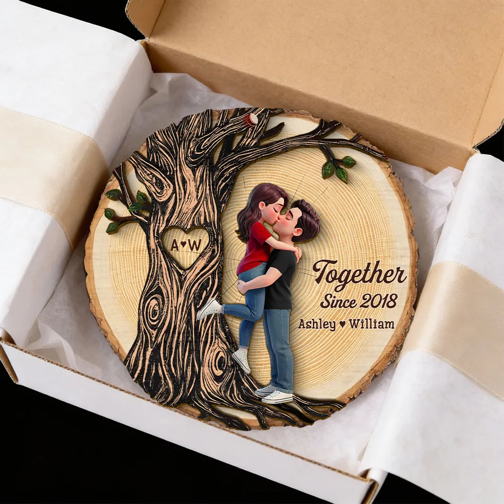 Personalized 2-Layer Wooden Plaque, Kissing Couple by Tree of Love for Anniversary Decor, A Unique Romantic Gift - Image 6