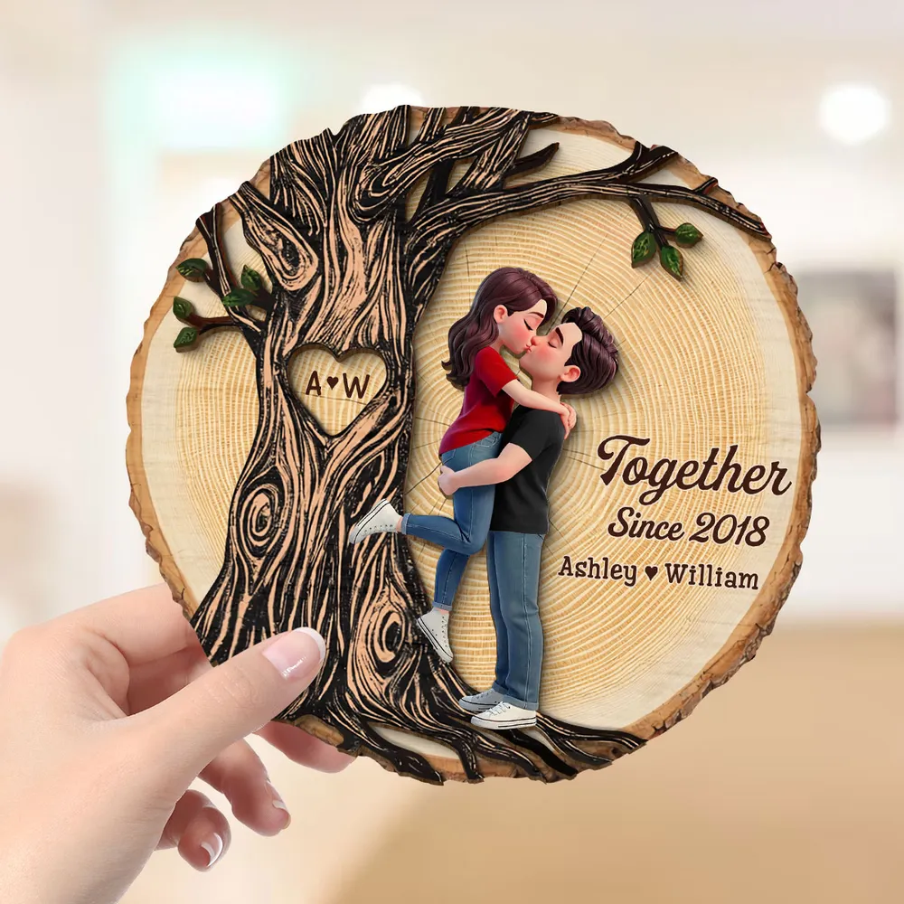 Personalized 2-Layer Wooden Plaque, Kissing Couple by Tree of Love for Anniversary Decor, A Unique Romantic Gift - Image 8