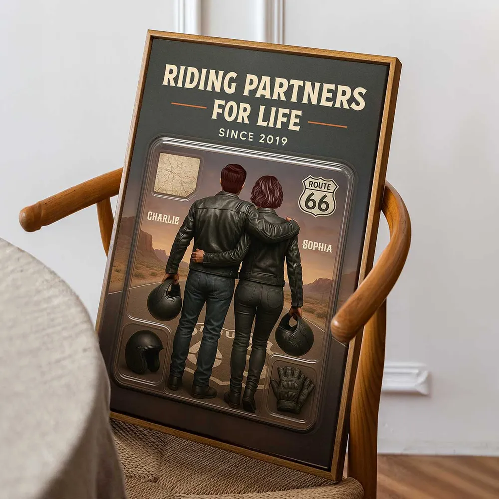 Personalized Biker Couple Poster Riding Partners For Life Route 66 Sunset Wall Art - Unique Gift For Couples - Image 3
