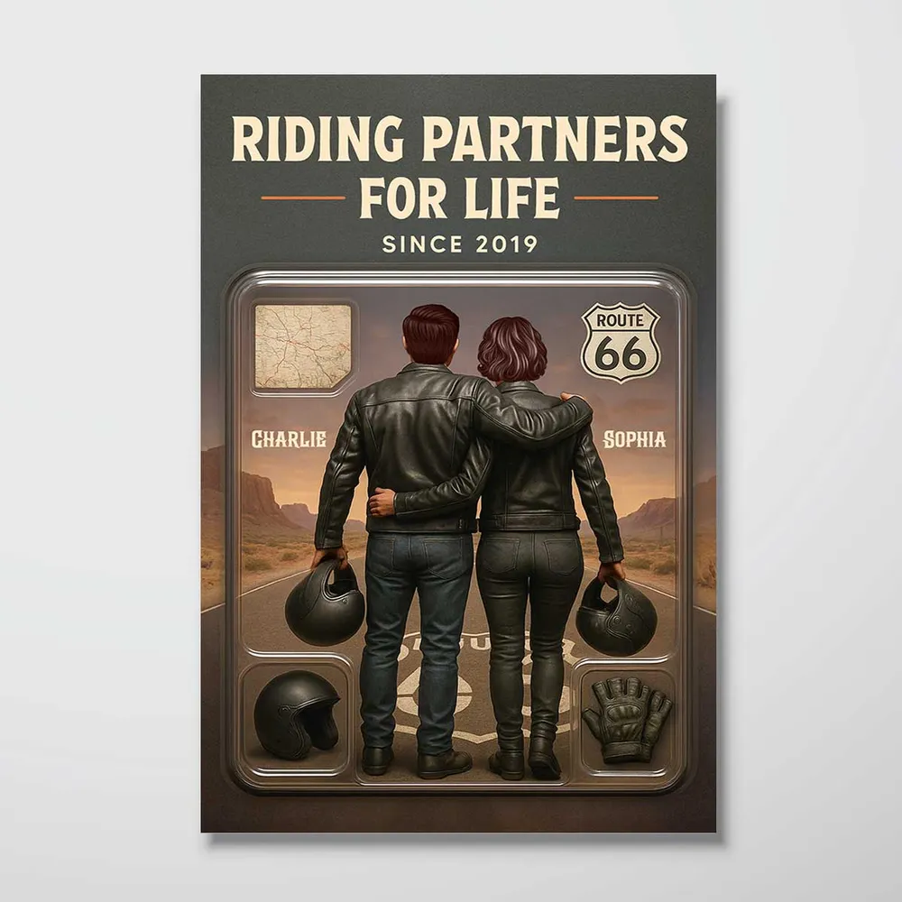 Personalized Biker Couple Poster Riding Partners For Life Route 66 Sunset Wall Art - Unique Gift For Couples - Image 5